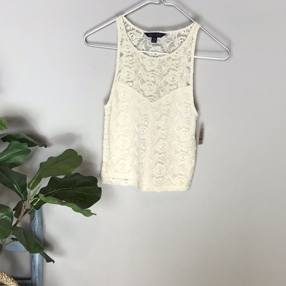 American Eagle > Cropped Crochet Cream Top Medium